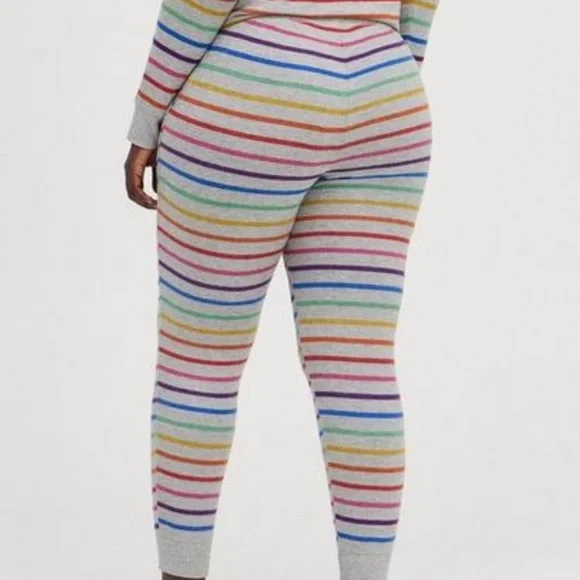 New! Torrid sz 3 Super Soft Striped Rainbow Plush Full Length Lounge Jogger 3X